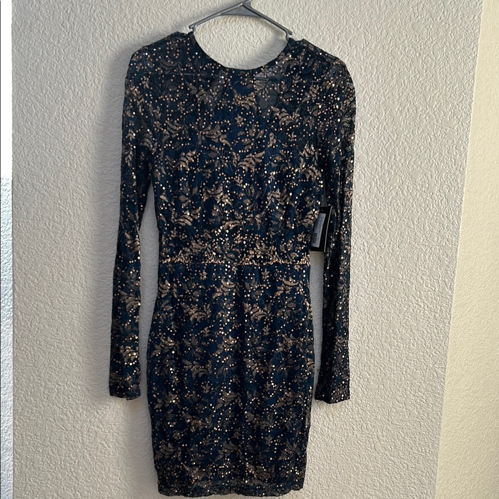 Elegant navy  and Gold Sequin Dress